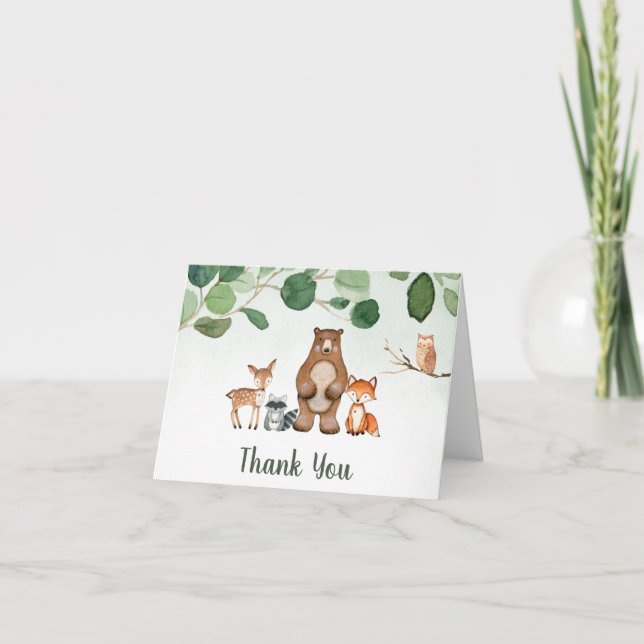 Greenery Woodland Baby Shower Thank You Card  (Front)