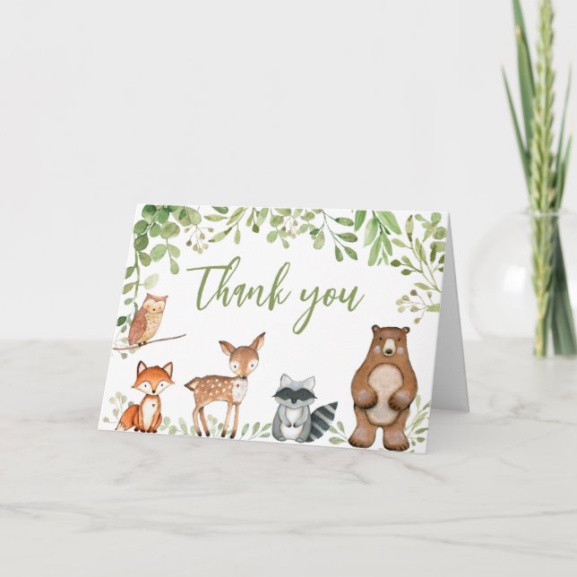 Greenery Woodland Baby Shower  Thank You Card (Front)