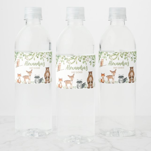 Greenery Woodland Baby Shower  Water Bottle Label (Bottles)