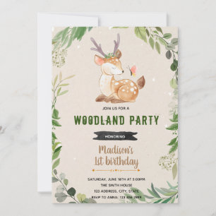 Greenery woodland deer theme invitation