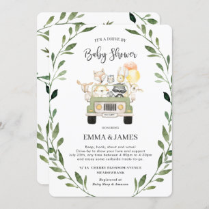 Greenery Woodland Drive By Baby Shower Neutral Invitation