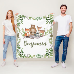 Greenery Woodland Forest Animals Boy Nursery Fleece Blanket