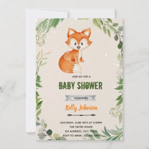 Greenery woodland fox birthday invitation