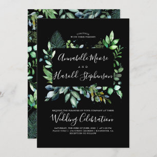 Greenery Woodland Modern Watercolor Wedding Invitation