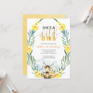 Greenery Woodland She's A Wild One First Birthday  Invitation