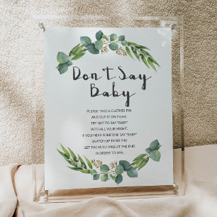 Greenery Wreath Baby Shower Sign Don't Say Baby