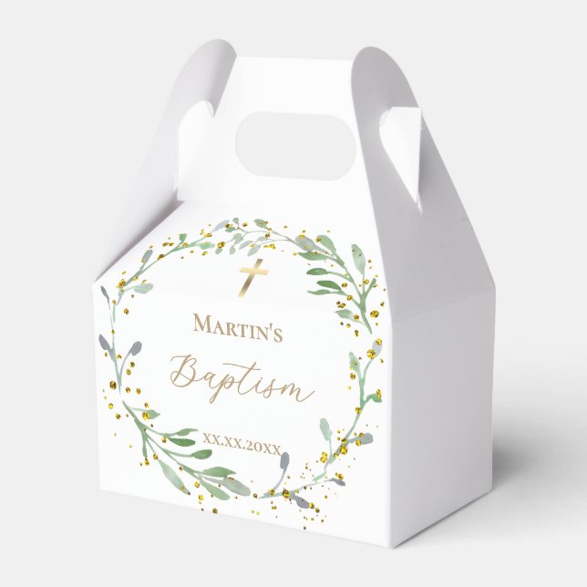 greenery wreath Baptism Favour Box (Front Side)