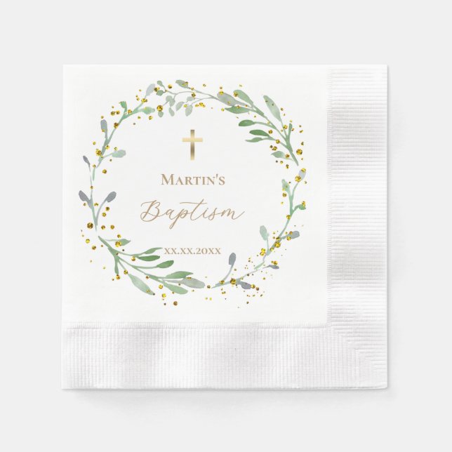 greenery wreath Baptism Napkin (Front)