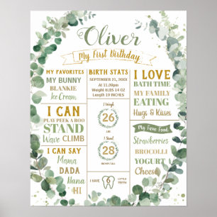 Greenery Wreath Birthday Milestone Birth Stats   Poster