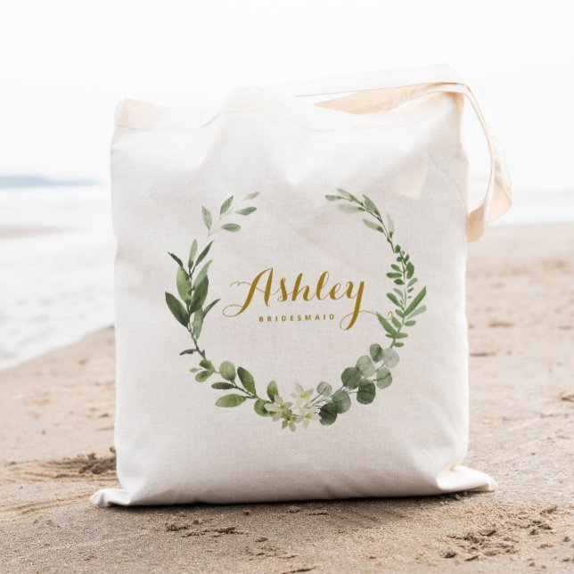 Greenery Wreath Bridesmaid Wedding Tote Bag (Creator Uploaded)