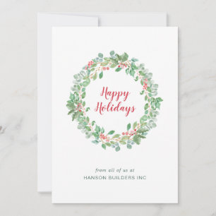 Greenery Wreath Business Corporate Christmas Holiday Card