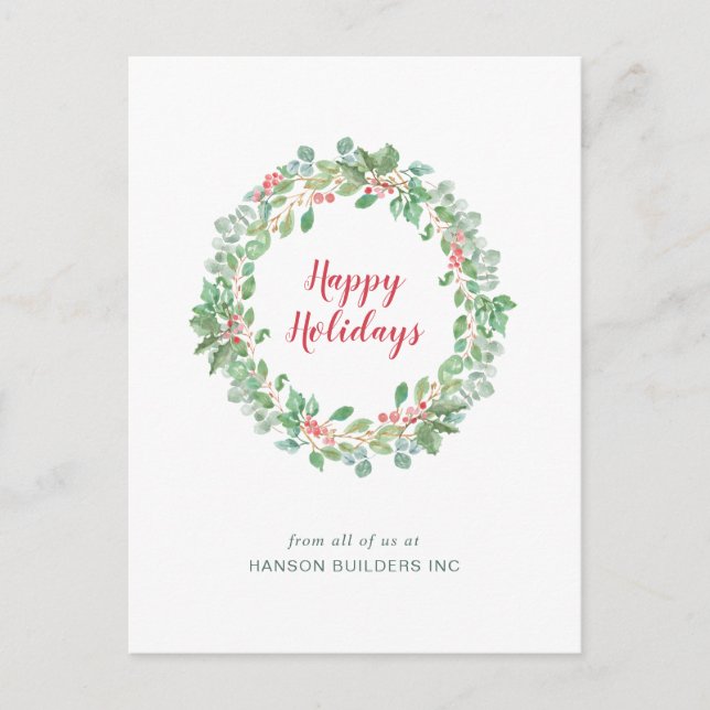 Greenery Wreath Business Corporate Christmas Holiday Postcard (Front)