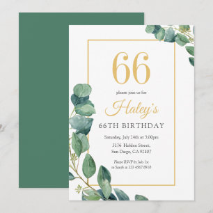 Greenery Wreath Chic Gold & Sage 66TH Birthday Invitation