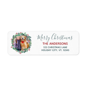 Greenery Wreath Christmas Photo Return Address