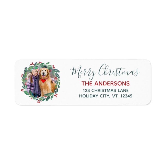 Greenery Wreath Christmas Photo Return Address (Front)