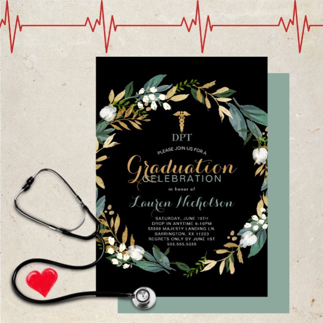 Greenery Wreath DPT Graduation Party Invitation (Creator Uploaded)