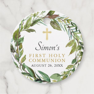 Greenery Wreath First Holy Communion Thank You Favour Tags