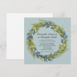 Greenery Wreath Green and Dark Teal Wedding Invitation