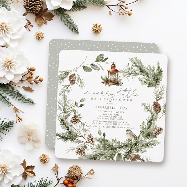 Greenery Wreath Merry Little Bridal Shower Invitation (Creator Uploaded)
