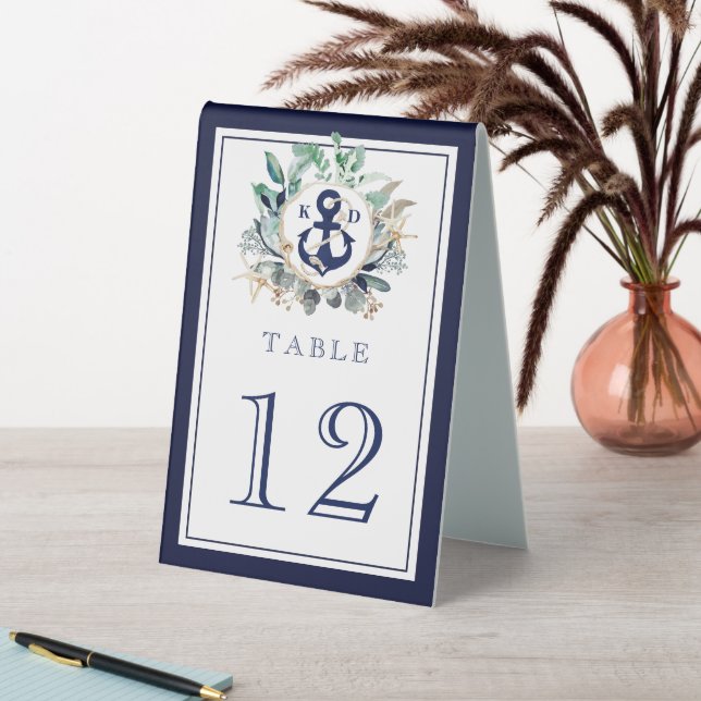 Greenery Wreath Navy Anchor Monogram Beach Wedding (In SItu (Table))