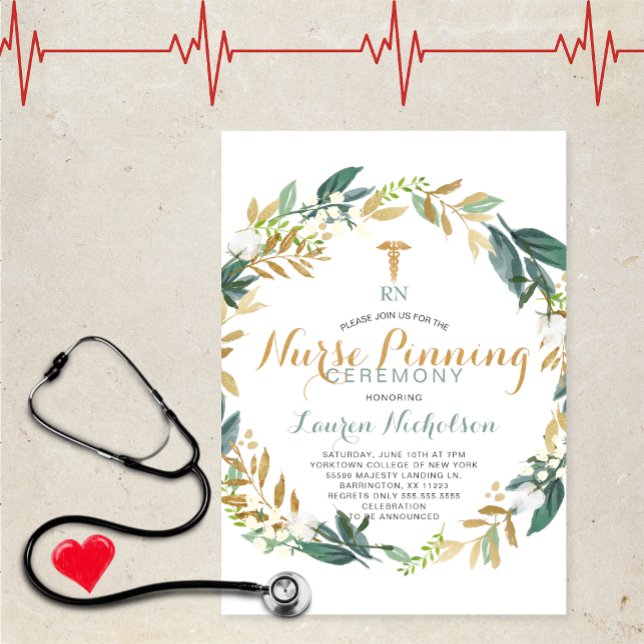 Greenery Wreath Nurse Pinning Graduation Invitation (Creator Uploaded)