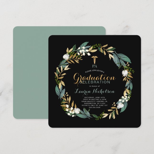 Greenery Wreath PA Graduation Party Invitation (Front/Back)