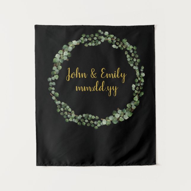 Greenery Wreath Photo Booth Fall Wedding Backdrop Tapestry (Front)