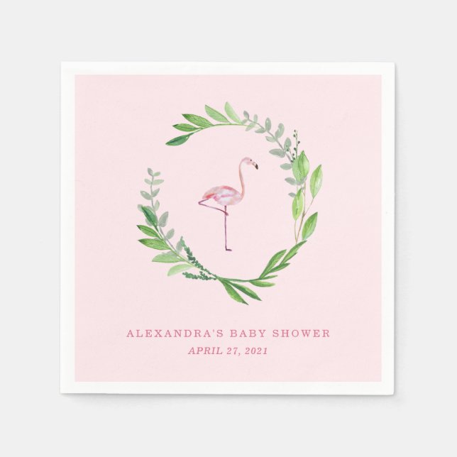 Greenery Wreath | Pink Flamingo Napkin (Front)