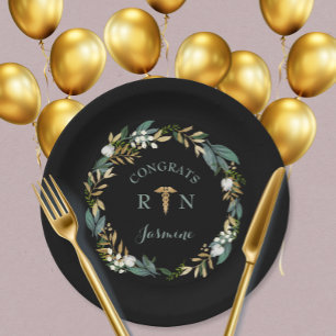 Greenery wreath RN graduation party decor Paper Plate