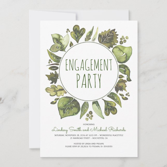 Greenery Wreath Rustic Woodland Engagement Party Invitation (Front)