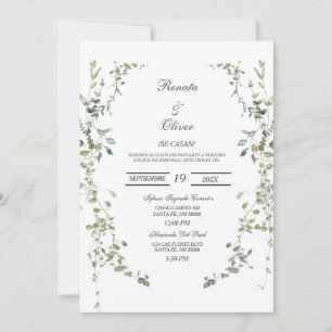 Greenery wreath Spanish Wedding Invitation