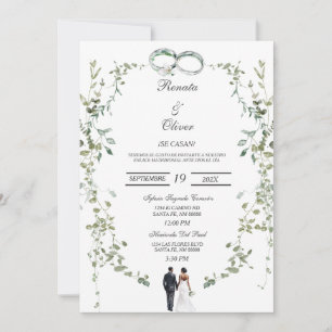 Greenery wreath Spanish Wedding Invitation