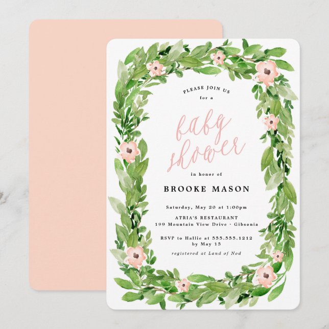 Greenery Wreath Spring Baby Shower Invitation (Front/Back)