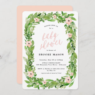 Greenery Wreath Spring Baby Shower Invitation