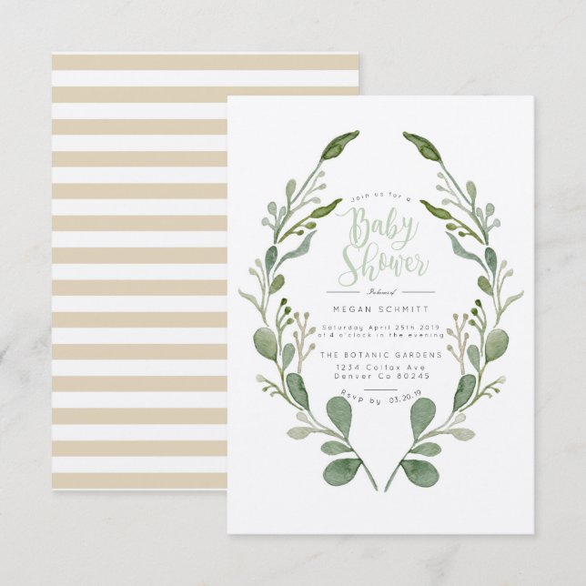 Greenery Wreath Watercolor | Baby Shower Invite (Front/Back)