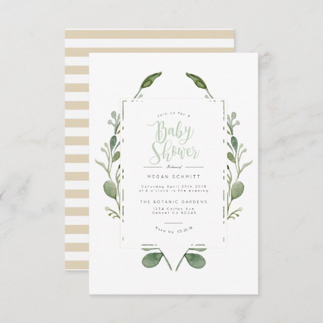 Greenery Wreath Watercolor | Baby Shower Invite (Front/Back)