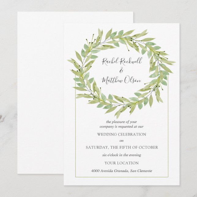 Greenery Wreath Wedding Invitation (Front/Back)