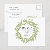 Greenery Wreath Wedding RSVP Post Cards