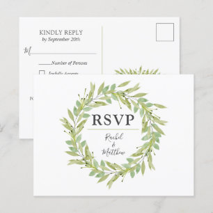 Greenery Wreath Wedding RSVP Post Cards
