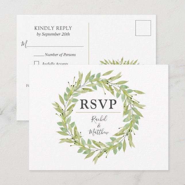 Greenery Wreath Wedding RSVP Post Cards (Front/Back)