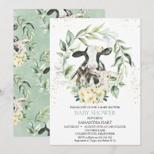Greenery Wreath Yellow Floral Farm Baby Shower Invitation