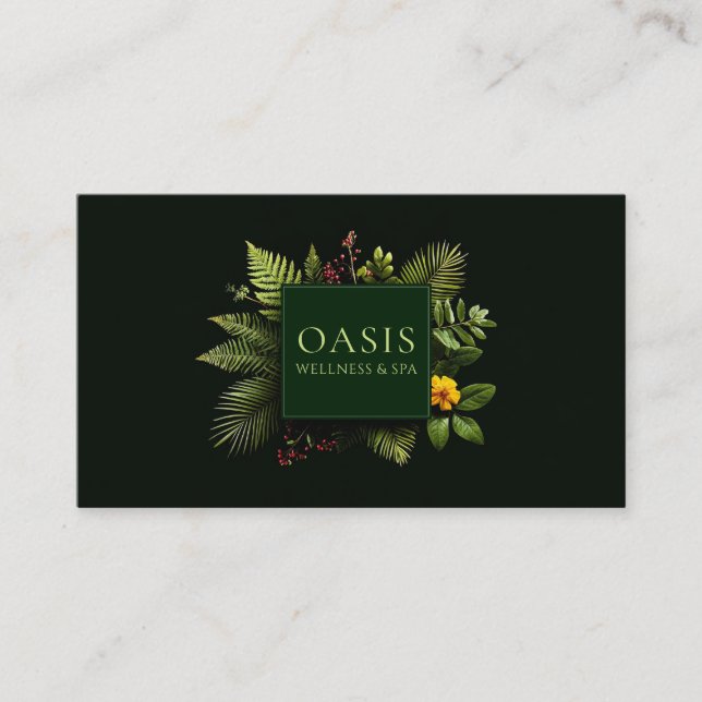 Greenery Yellow Flower Red Berry Black Botanical Business Card (Front)