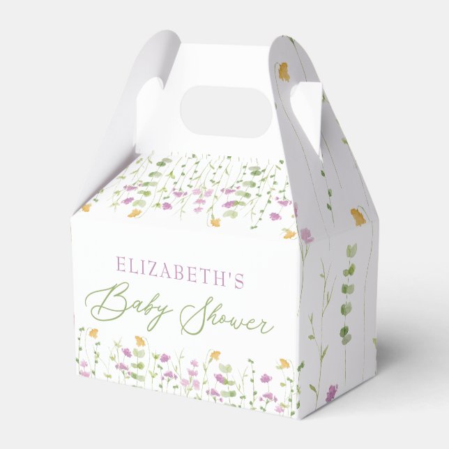 Greenery Yellow Pink Wildflower Baby Shower Favour Box (Front Side)