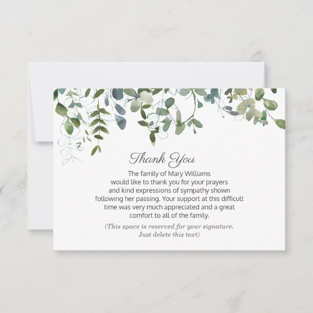 Greenery Your Signature Funeral Thank You (Front)