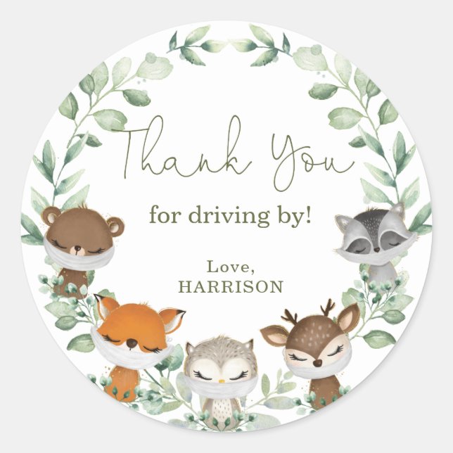 Greeney Woodland Animals Quarantine Drive By Classic Round Sticker (Front)