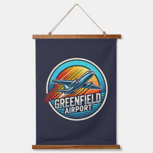 Greenfield Airport Retro Aviation Hanging Canvas Tapestry