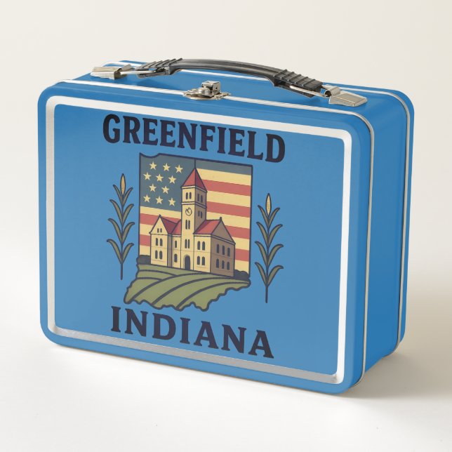 Greenfield Indiana American Flag  Metal Lunch Box (Front)