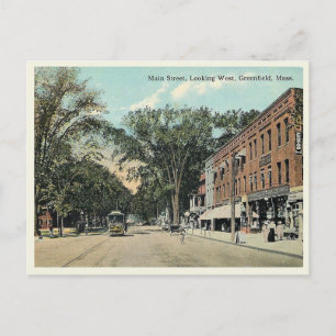 Greenfield Massachusetts Main Street Vintage Postcard