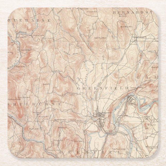 Greenfield, Massachusetts Square Paper Coaster (Front)