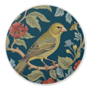 Greenfinch William Morris style R Green Finch Bird Ceramic Knob